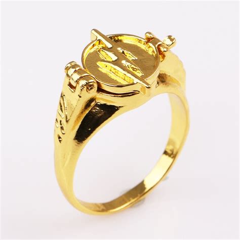 The Flash Superhero Ring With Gold Flash Lighting Logo Ring Dc Movie