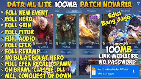 Data ML Lite Khusus Push Rank 100Mb Edisi Bang Jago Terbaru Rasa Ori