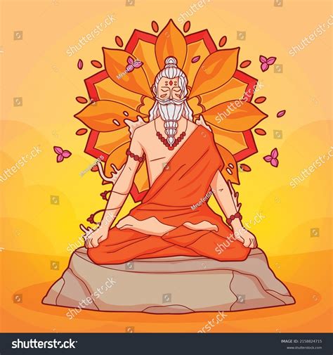 Guru Purnima Illustration Bearded Man Meditating Stock Vector Royalty