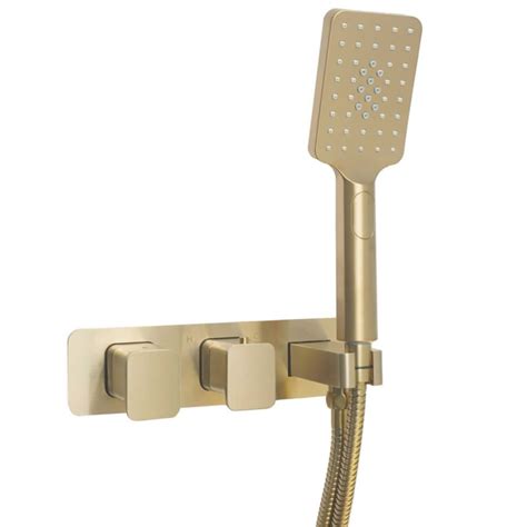 Jtp Hix Brushed Brass Dual Valve And Handset Sanctuary Bathrooms