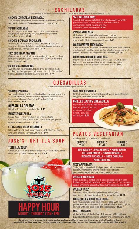 Jose Tequilas Authentic Mexican Cuisine Jose Tequilas Menu