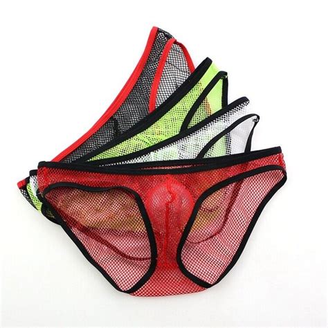 Men S Fishnet Mesh Bikini Briefs Underwear Transparent Pouch Hollow Mesh Panties EBay