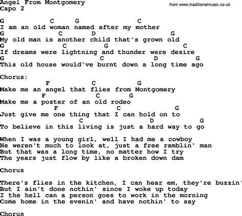 Angel From Montgomery Bluegrass Lyrics With Chords Lyrics And Chords Uke Songs Guitar Songs