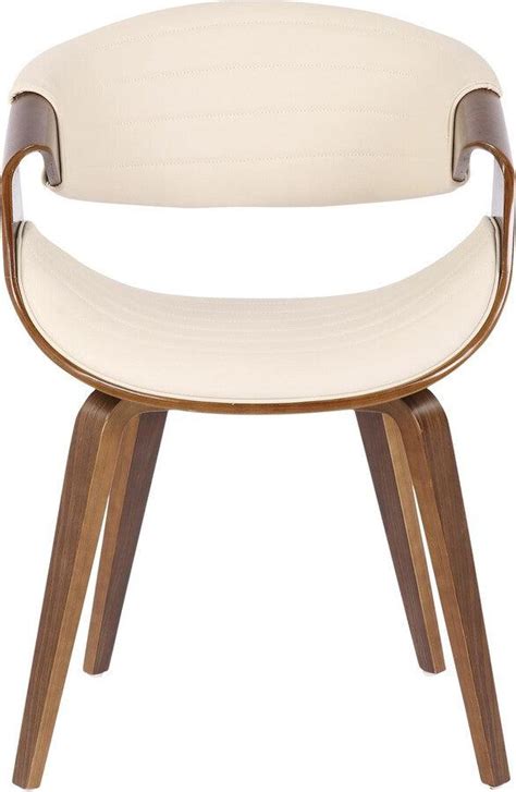 Shop Symphony Mid Century Modern Dining Accent Chair In Walnut Wood And Cream Faux Leather