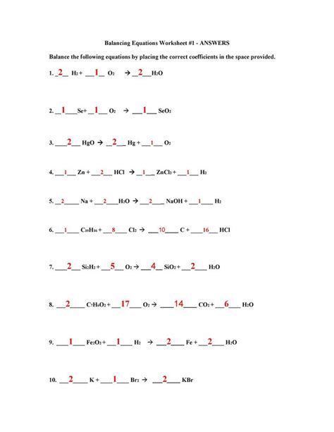 Balancing Equation Worksheet Answers Equations Worksheets