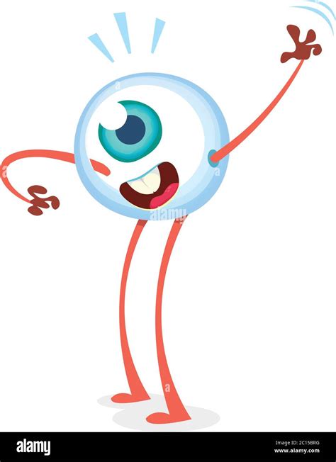 Happy Cartoon Eye Monster Waving Helloween Vector Monster Eye With