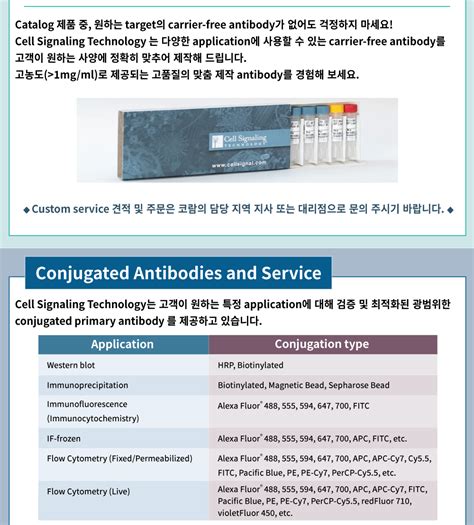 Cell Signaling Technology Carrier Freecunjugated 항체 및 Custom Service