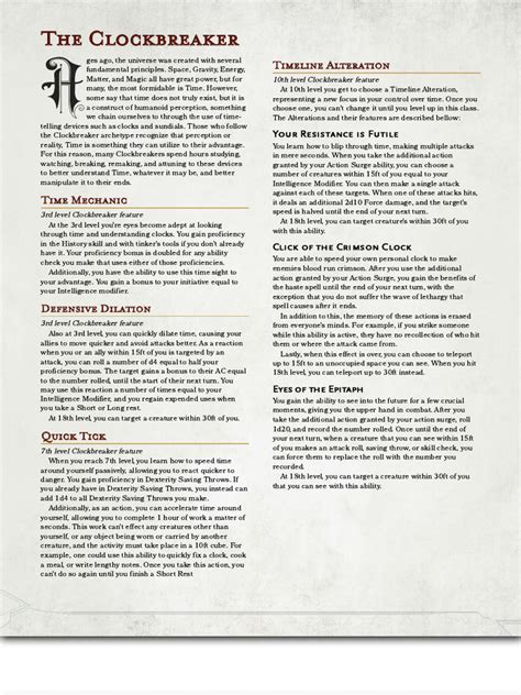 The Clockbreaker Fighter Archtype Dnd 5e Gm Binder Pdf