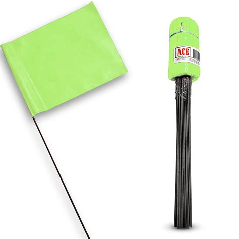 Lime Marking Flags 100 Pack - 4x5-Inch Marker Flags - 15-Inch Wire ...