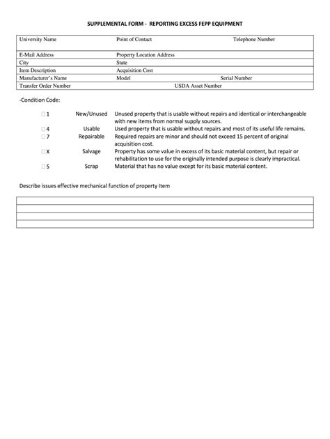 Fillable Online Supplemental Form Reporting Excess Fepp Equipment Fax