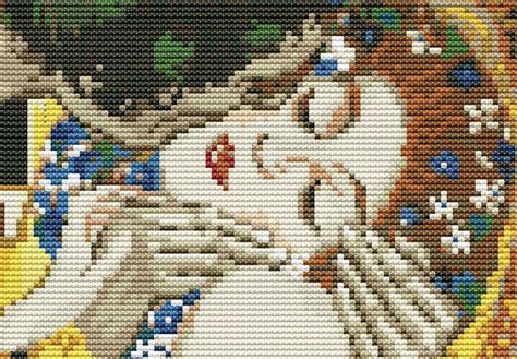 Gustav Klimt Kiss Cross Stitch Pattern Needlepoint Chart Impression Art