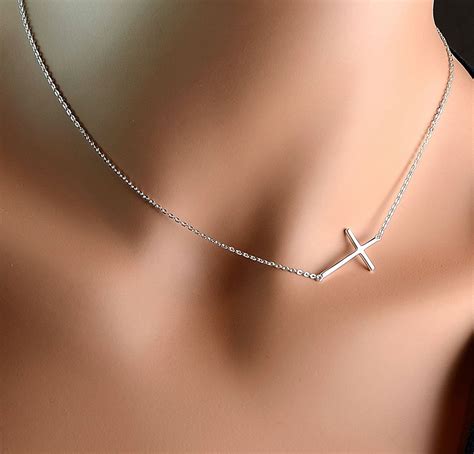 All Sterling Sideways Cross Necklace Minimalist Jewelry 16 Sterling