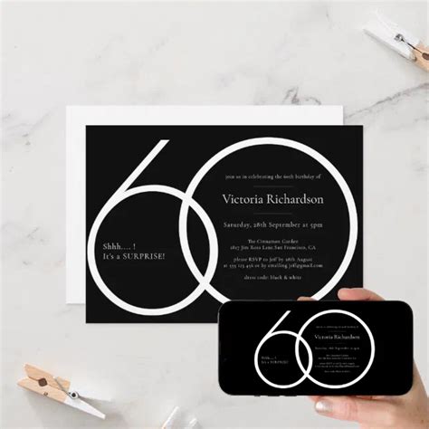 Black White 60th Birthday Surprise Chic Minimalist Invitation Zazzle