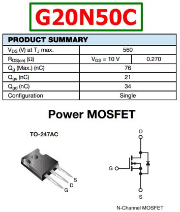 G20N50C Datasheet Vds 560V Power MOSFET Vishay