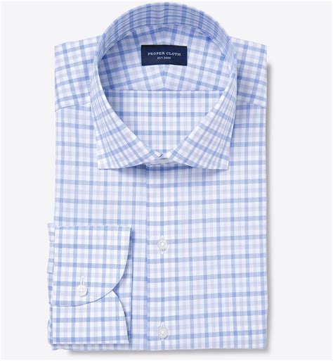 Thomas Mason Blue And Grey End On End Check Custom Dress Shirt By