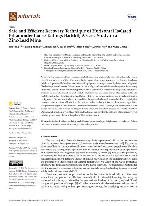 Pdf Safe And Efficient Recovery Technique Of Horizontal Isolated Pillar Under Loose Tailings