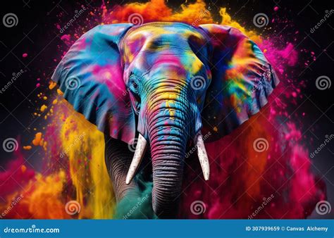 Psychedelic Elephant Illustration Vibrant Holi Festival Elephant Stock