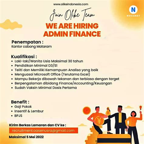 lowongan kerja admin finance  olike mataram lombok ntb nesianet