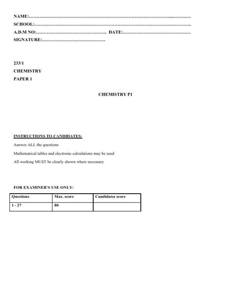 2023 Form 3 Chemistry Paper 1 End Term 2 Examination With Marking