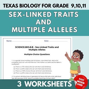 Texas Biology Sex Linked Traits And Multiple Alleles Worksheets Grade 9 11