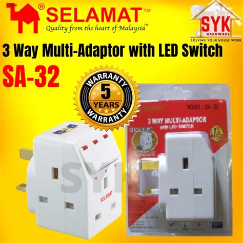 Syk Selamat Sa 32 Sirim 3way Multi Adaptor With Led Switch And 13a Fuse