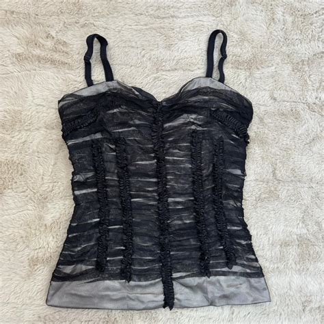Black Mesh Tank Top Ruched With Nude Top Attached Depop