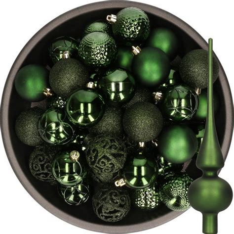 Decoris Kerstballen 37x Stuks 6 Cm Donkergroen Kunststof Incl