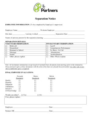 Fillable Online Separation Notice Separation Notice Ver Fax