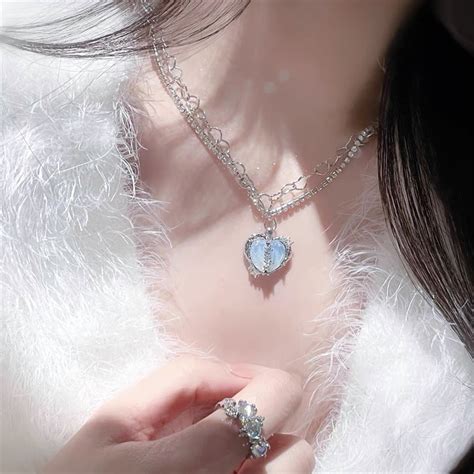 Moda romântico moonstone coração pingente colar de cristal zircon