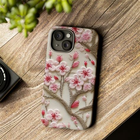 Japanese Cherry Blossom Faux Embroidery Phone Case Cute Sakura Cherry Blossom Phone Case For