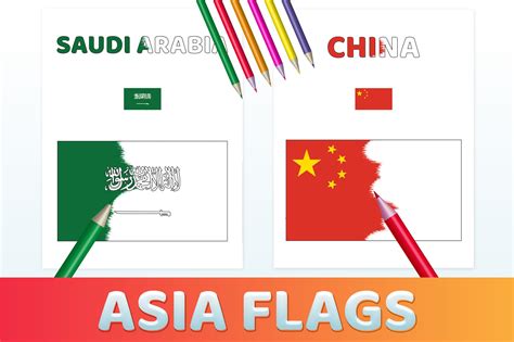 Printable Asia Flags Coloring Pages Pdf Graphic By Medelwardi