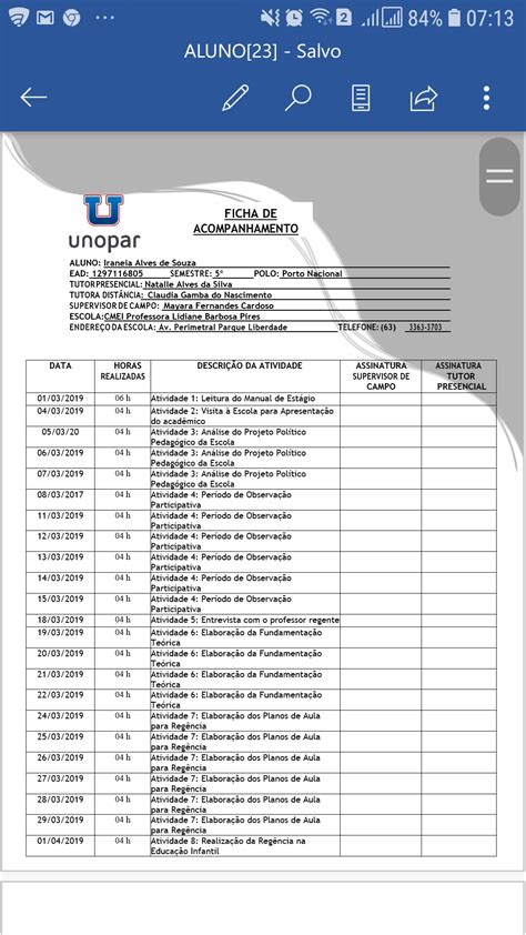 Planilha De Estagio Educa O Infantil Edukita