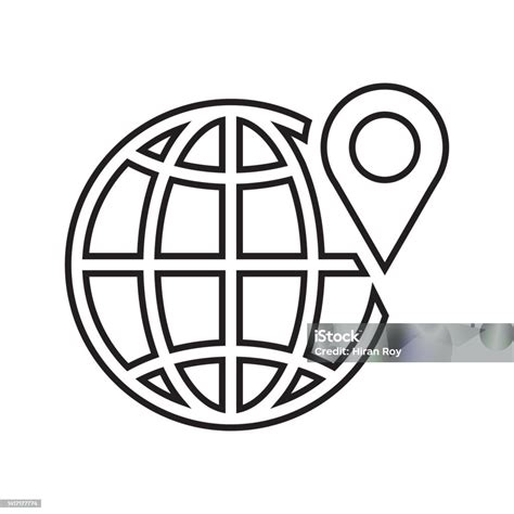 Global Location Gps Pin Outline Icon Line Art Vector Stock Illustration