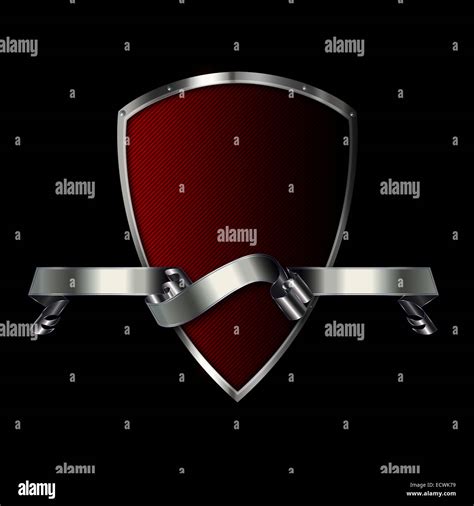 Shield And Banner On A Black Background Stock Photo Alamy