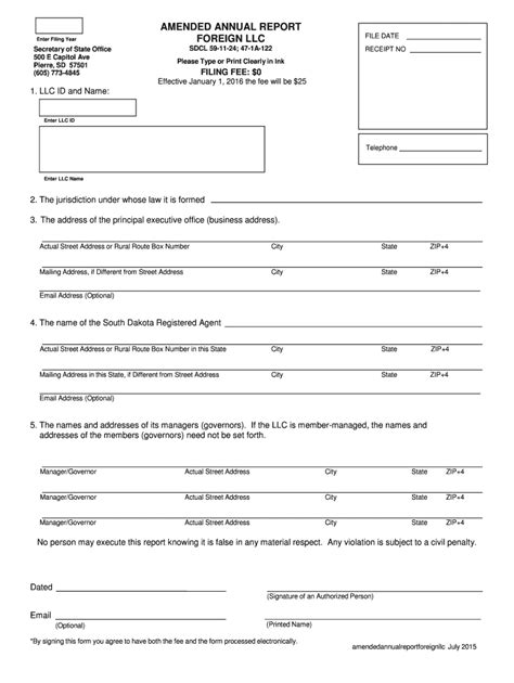 Fillable Online Sdsos AMENDED ANNUAL REPORT FOREIGN LLC FILE DATE