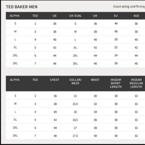 Ted Baker Size Chart