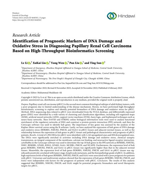 Pdf Identification Of Prognostic Markers Of Dna Damage And Oxidative