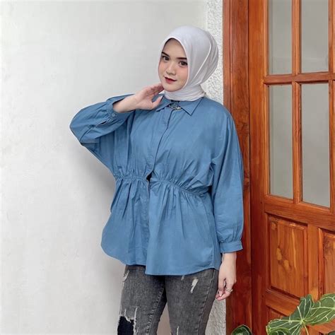 Jual Alya Shirt Atasan Wanita Oversize Serut Pinggang Blouse Crinkle