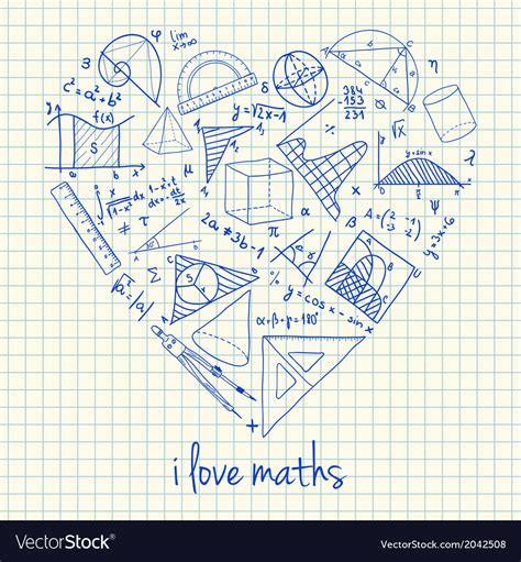 I love math doodles in heart Royalty Free Vector Image