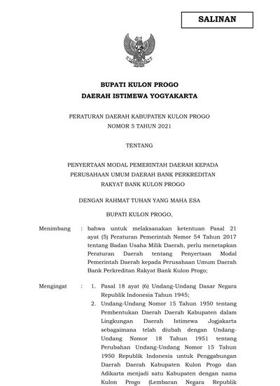 BUPATI KULON PROGO DAERAH ISTIMEWA YOGYAKARTA RANCANGAN PERATURAN