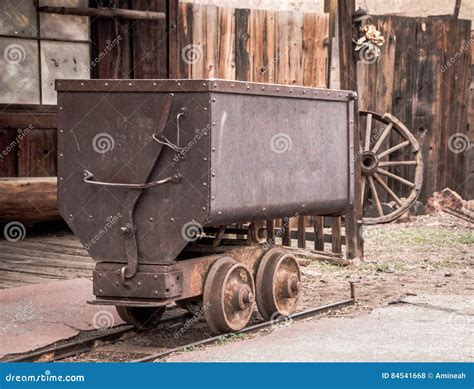 Metal Mining Cart For Silver Transportation In Calico Ghost Tow Stock