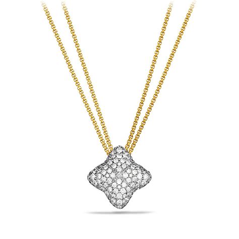 David Yurman Quatrefoil Pendant Necklace With Diamonds In 18k Gold In