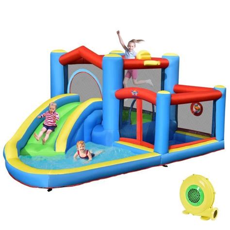 COSTWAY Toboggan Aquatique Gonflable Pour Enfants Avec Gonfleur 480W