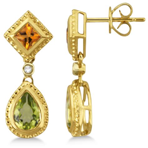 Bezel Set Diamond And Multi Stone Earrings 14k Yellow Gold 480ct Re46