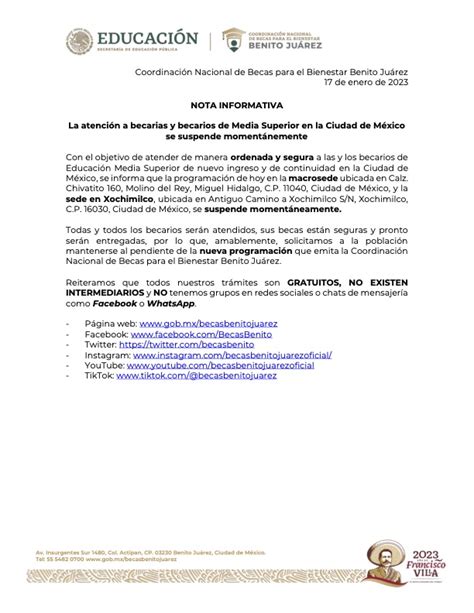 BecasBenito on Twitter NOTA INFORMATIVA La atención a becarias y