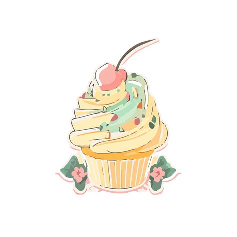 Kue Pengantin Stiker Clipart Vektor Cupcake Berwarna Warni Dengan