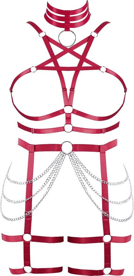 Jmmhss Women Plus Size Body Harness Set Carnival Garter Belt Elastic Hollow Top Bra Punk Gothic