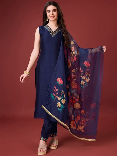 Buy MOJILAA Floral Embroidered V Neck Gotta Patti Straight Kurta With