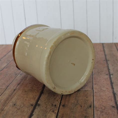 Vintage Stoneware Utensil Crock Canister Milk Jug Style Cream And Brown