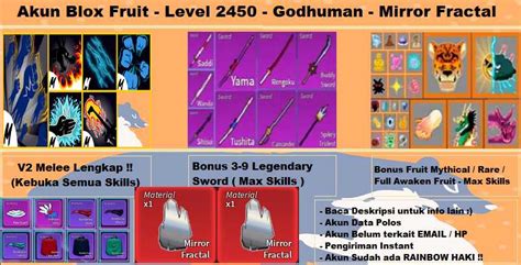 Account Blox Fruit Level Max Godhuman Mirror Fractal Material